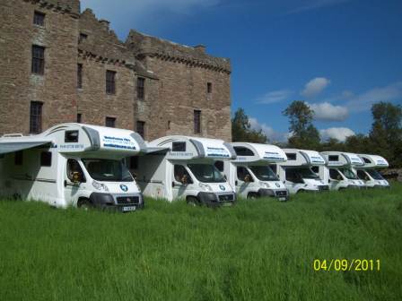 motorhome parked outside Huntingtower castle