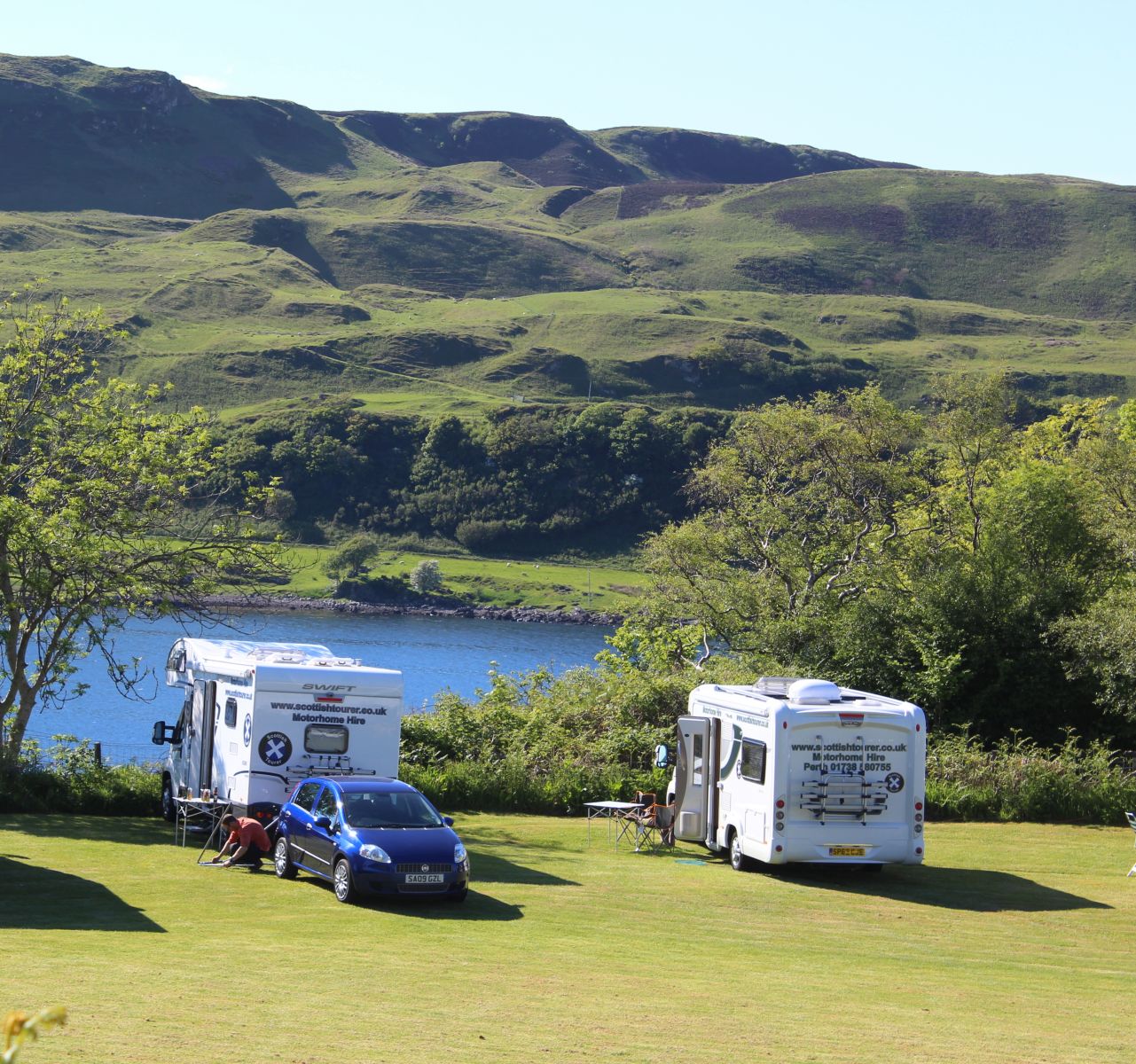 Motorhomes parked overlooking the loch