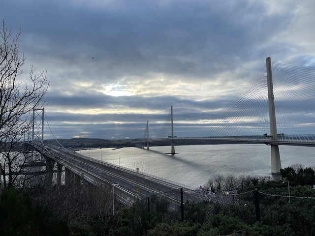 The Forth road bridge and Queensferry Crossing