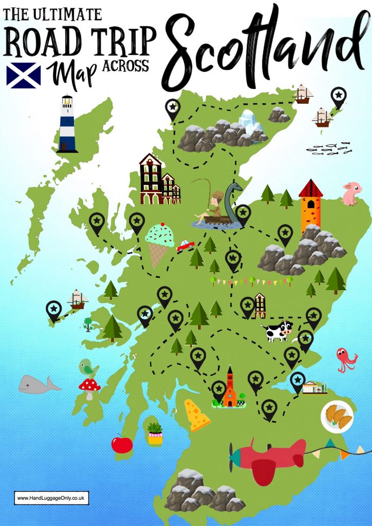 Road trip map around Scotland