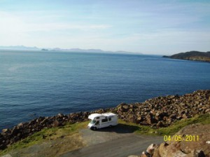 Scottish tourer motorhome parked by the sea