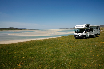 Scottish Tourer motorhome parked by beach on outer hebridies