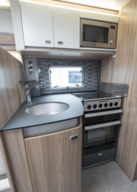picture of the kitchen in a Scottish tourer motorhome