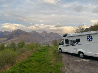 Motorhome parked up in the mountains