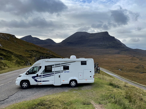 Scottish tourer motorhome in mountains