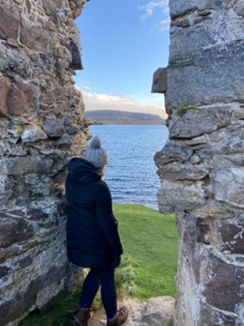 View from the castle window looking aross loch assynt