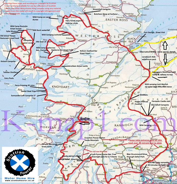 Map of Scottish Tourers West Coast Route