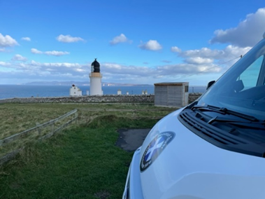 Scottish Tourer Motorohme parked at dunnet head lighthouse