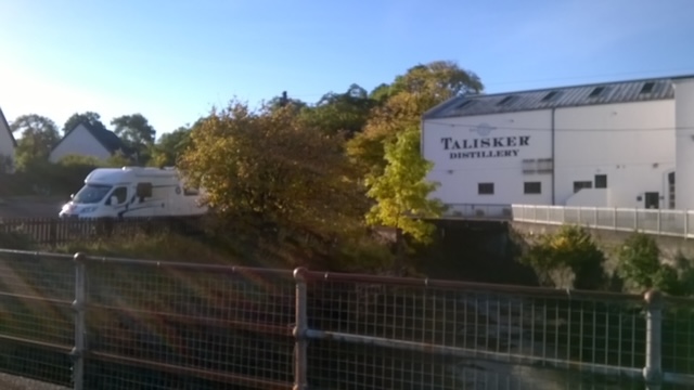 Scottish tourer motorhome outside the Talisker Distllery