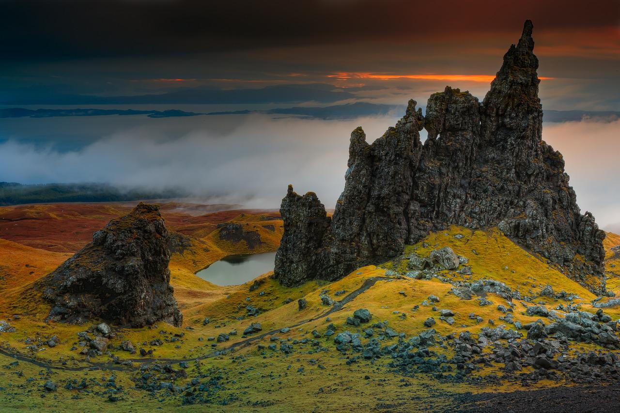 The old Mann of Storr looking over water