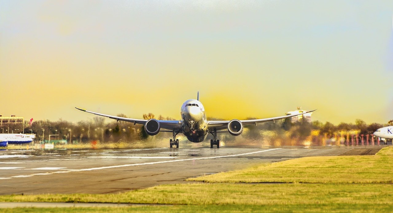 Plane on track